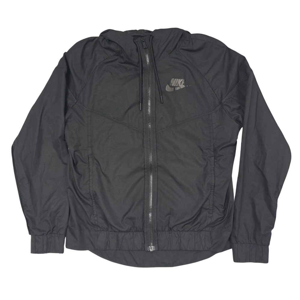 Nike Windrunner Jacket Women Small Black Hooded Full Zip Windbreaker Athletic